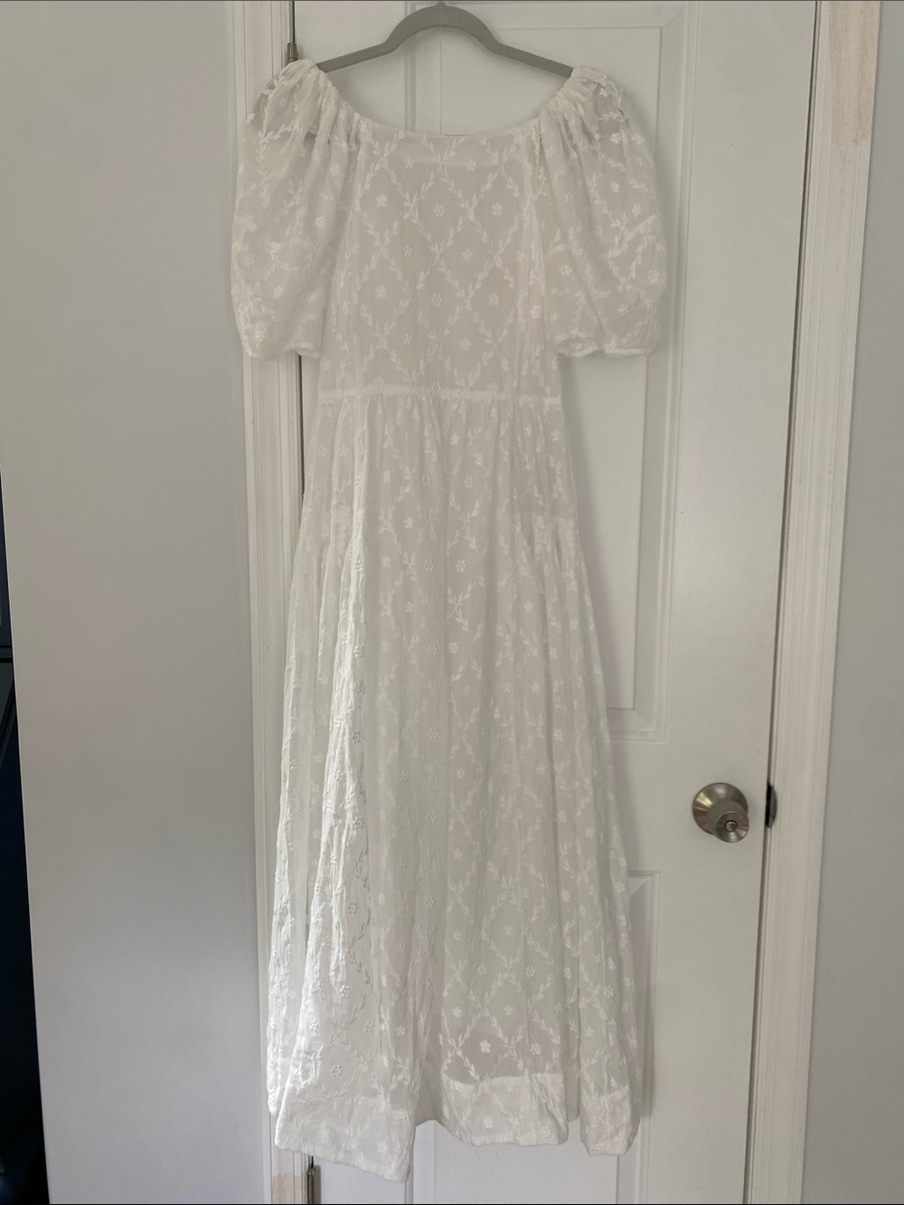 Loeffler Randall Berthe White Lace Puff-Sleeve Dress